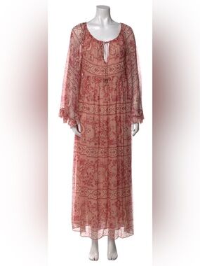Zimmermann Silk Maxi Floral Dress L Peasant Sleeve Boho Cottagecore Renaissance